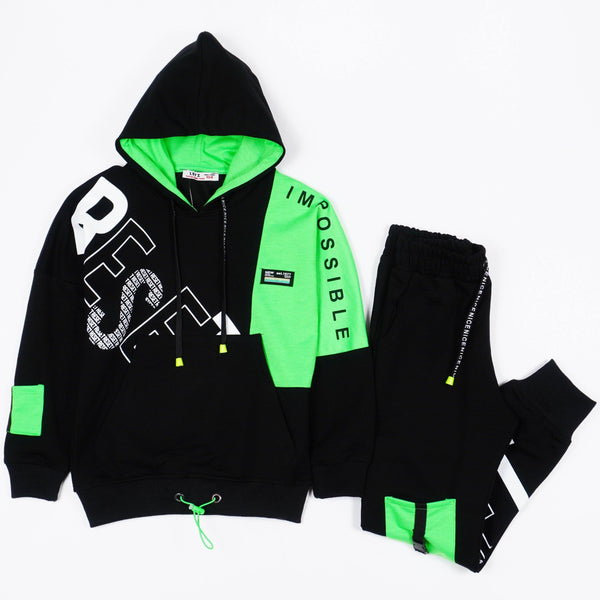 Boys' Reset' Printed Black/Green Tracksuit (8-14y) - Clothes4Kids