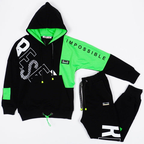 Boys' Reset' Printed Black/Green Tracksuit (8-14y) - Clothes4Kids