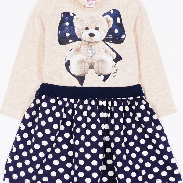 Girls' Teddy Bear' Printed Polka Dot Dress *Last size: 98(2-3y)*