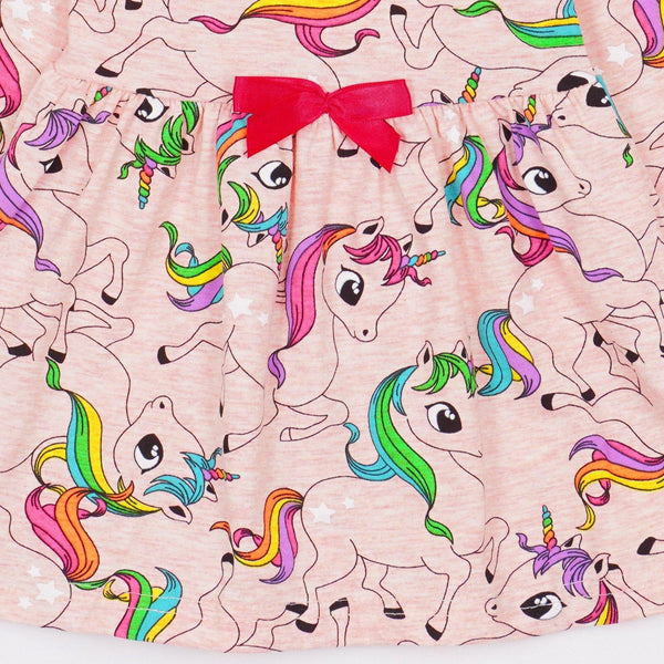Girls' Unicorns' Printed Long Sleeve Pink Melange Dress (18m-6y) - Clothes4Kids