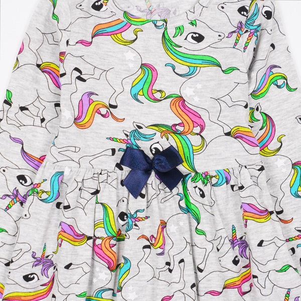 Girls' Unicorns' Printed Long Sleeve Light Grey Dress (18m-7y) - Clothes4Kids