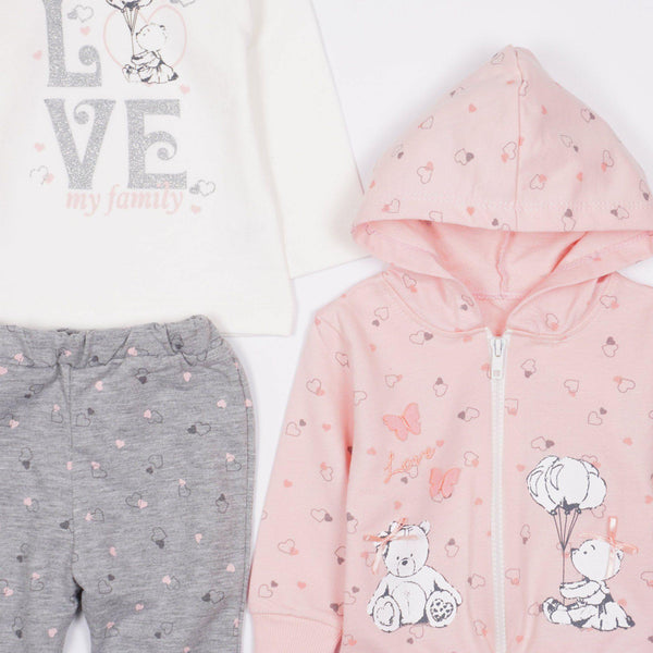 Baby Girl 'Love My Family' Teddy Bear Printed Set Cream/Peach (3-12m) - Clothes4Kids