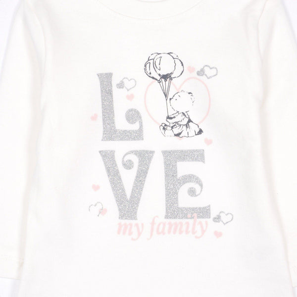 Baby Girl 'Love My Family' Teddy Bear Printed Set Cream/Peach (3-12m) - Clothes4Kids