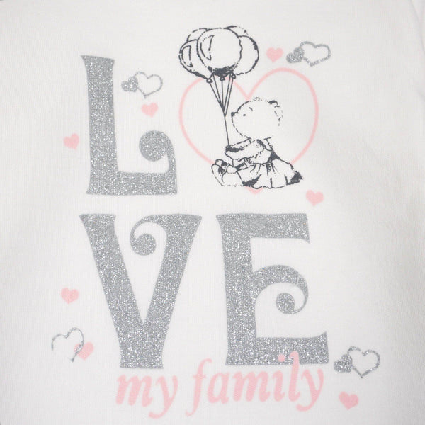 Baby Girl 'Love My Family' Teddy Bear Printed Set Cream/Peach (3-12m) - Clothes4Kids