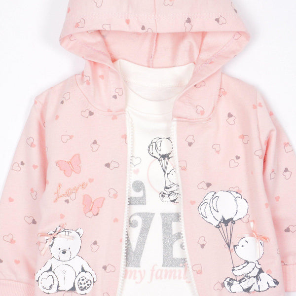 Baby Girl 'Love My Family' Teddy Bear Printed Set Cream/Peach (3-12m) - Clothes4Kids