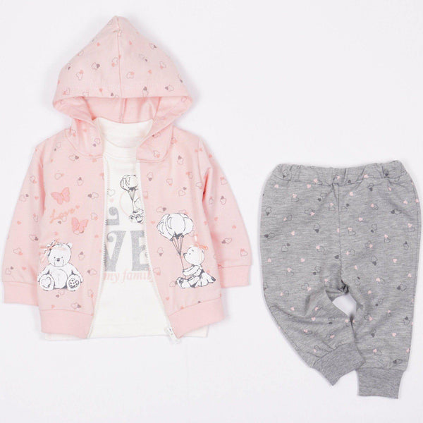 Baby Girl 'Love My Family' Teddy Bear Printed Set Cream/Peach (3-12m) - Clothes4Kids