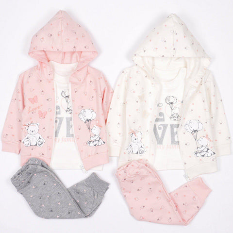 Baby Girl 'Love My Family' Teddy Bear Printed Set Cream/Peach (3-12m) - Clothes4Kids