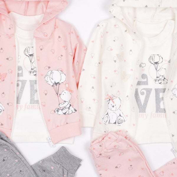 Baby Girl 'Love My Family' Teddy Bear Printed Set Cream/Peach (3-12m) - Clothes4Kids