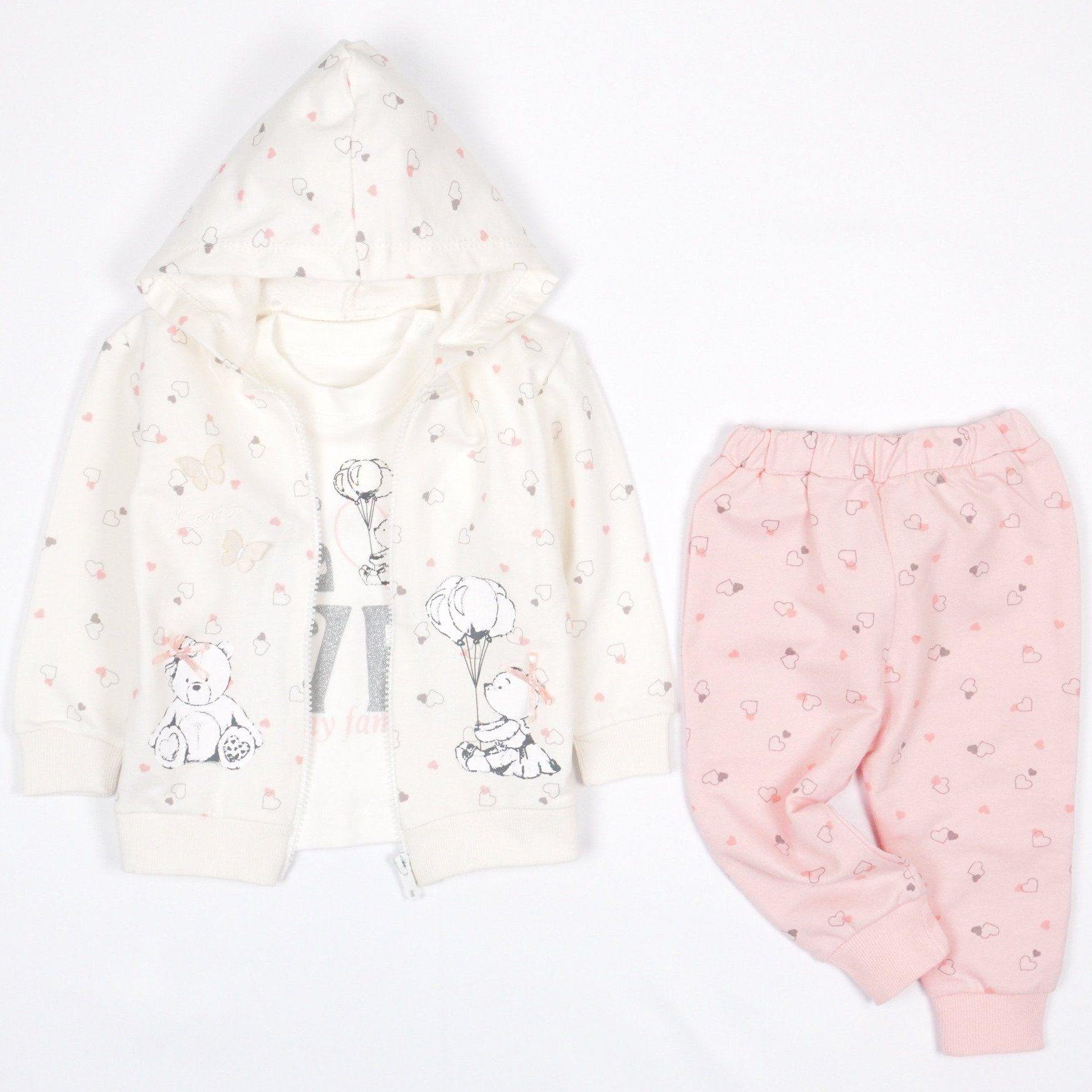 Baby Girl 'Love My Family' Teddy Bear Printed Set Cream/Peach (3-12m) - Clothes4Kids