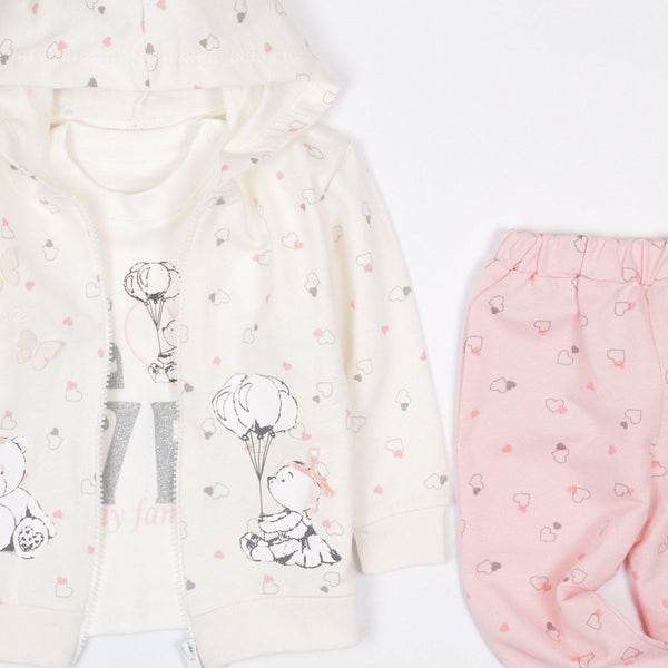 Baby Girl 'Love My Family' Teddy Bear Printed Set Cream/Peach (3-12m) - Clothes4Kids