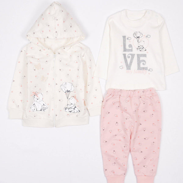 Baby Girl 'Love My Family' Teddy Bear Printed Set Cream/Peach (3-12m) - Clothes4Kids