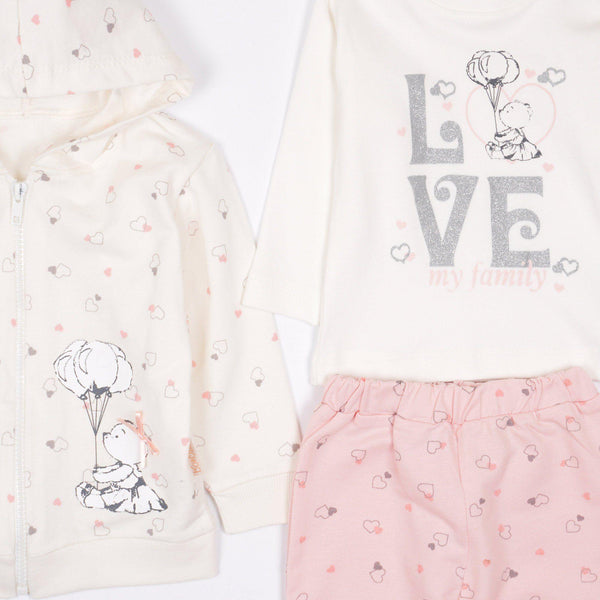 Baby Girl 'Love My Family' Teddy Bear Printed Set Cream/Peach (3-12m) - Clothes4Kids