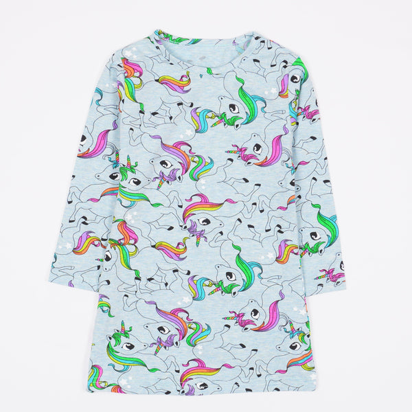 Girls' Unicorns' Printed Long Sleeve Blue Tunic/Dress (3-6y) - Clothes4Kids