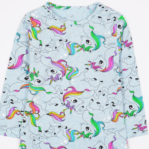 Girls' Unicorns' Printed Long Sleeve Blue Tunic/Dress (3-6y) - Clothes4Kids