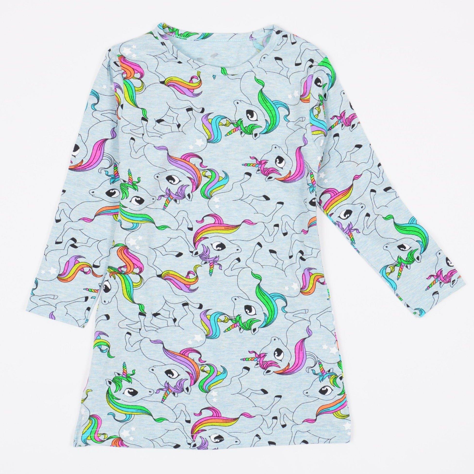Girls' Unicorns' Printed Long Sleeve Blue Tunic/Dress (3-6y) - Clothes4Kids