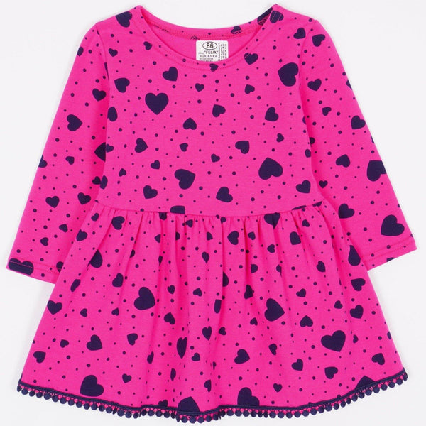 Girls' Hearts Printed Design Long Sleeve Dress  Light Pink/Fuchsia (12m-7y) - Clothes4Kids