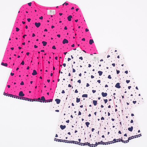 Girls' Hearts Printed Design Long Sleeve Dress  Light Pink/Fuchsia (12m-7y) - Clothes4Kids