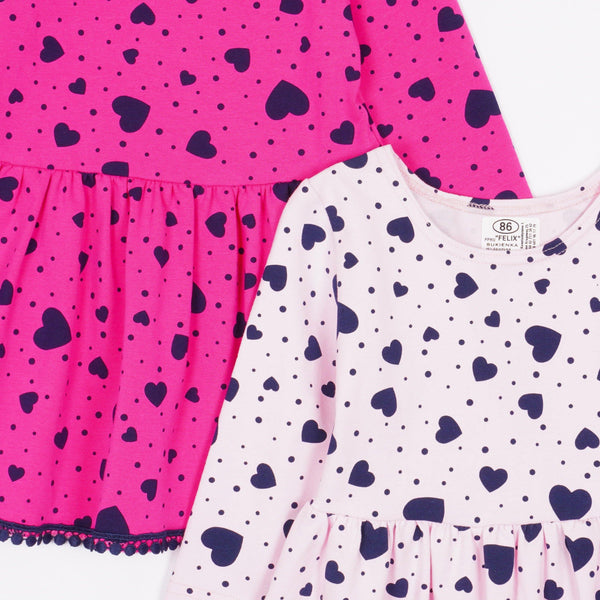 Girls' Hearts Printed Design Long Sleeve Dress  Light Pink/Fuchsia (12m-7y) - Clothes4Kids