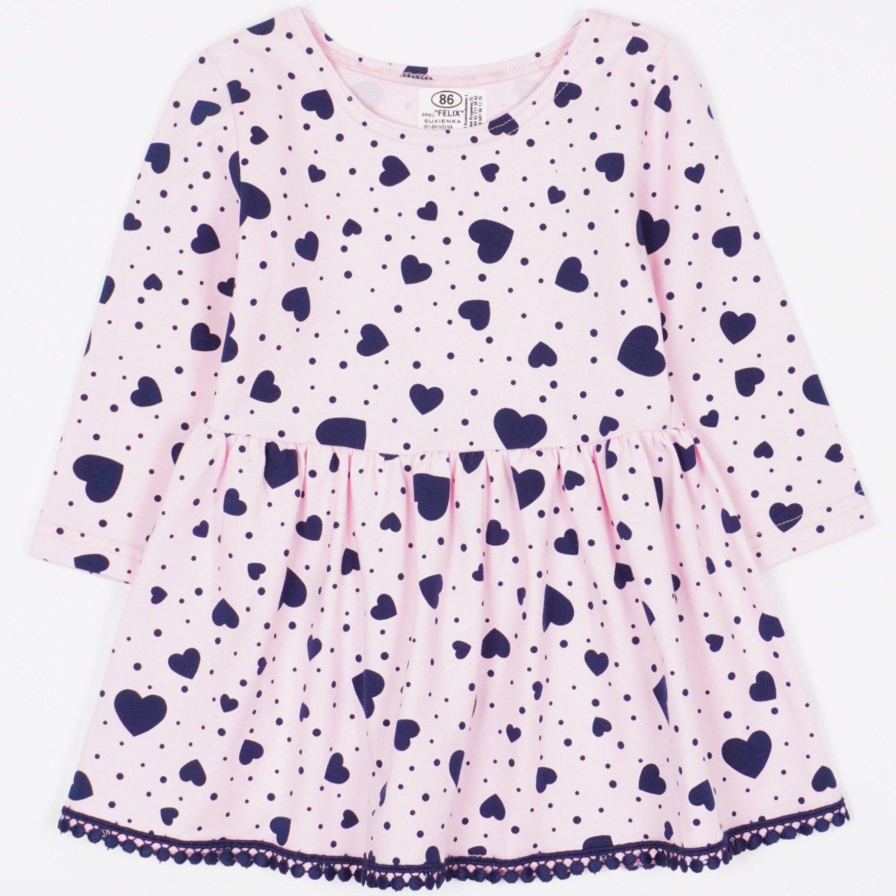 Girls' Hearts Printed Design Long Sleeve Dress  Light Pink/Fuchsia (12m-7y) - Clothes4Kids
