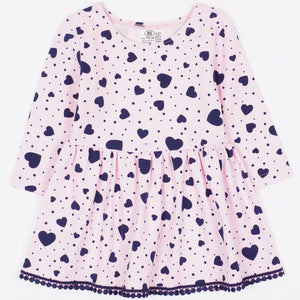 Girls' Hearts Printed Design Long Sleeve Dress  Light Pink/Fuchsia (12m-7y) - Clothes4Kids