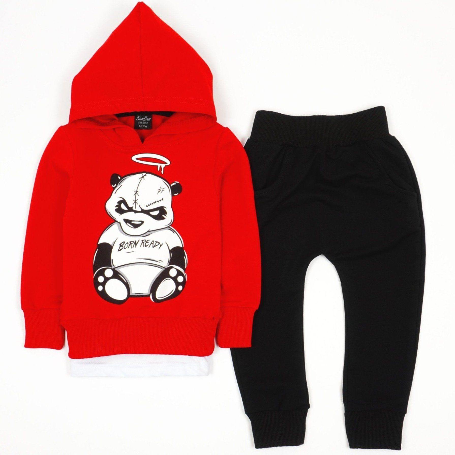 Boys' 'Born Ready' Printed Panda Red Tracksuit (18m-6y) - Clothes4Kids