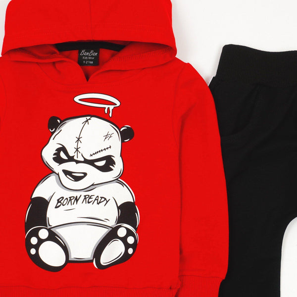 Boys' 'Born Ready' Printed Panda Red Tracksuit (18m-6y) - Clothes4Kids