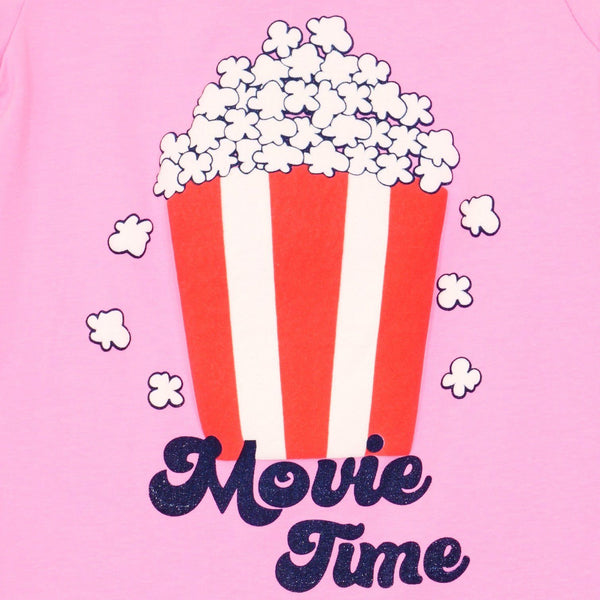 Girls' Movie Time' Popcorn Printed Pink/Navy Blue Summer Set (3-7y) - Clothes4Kids