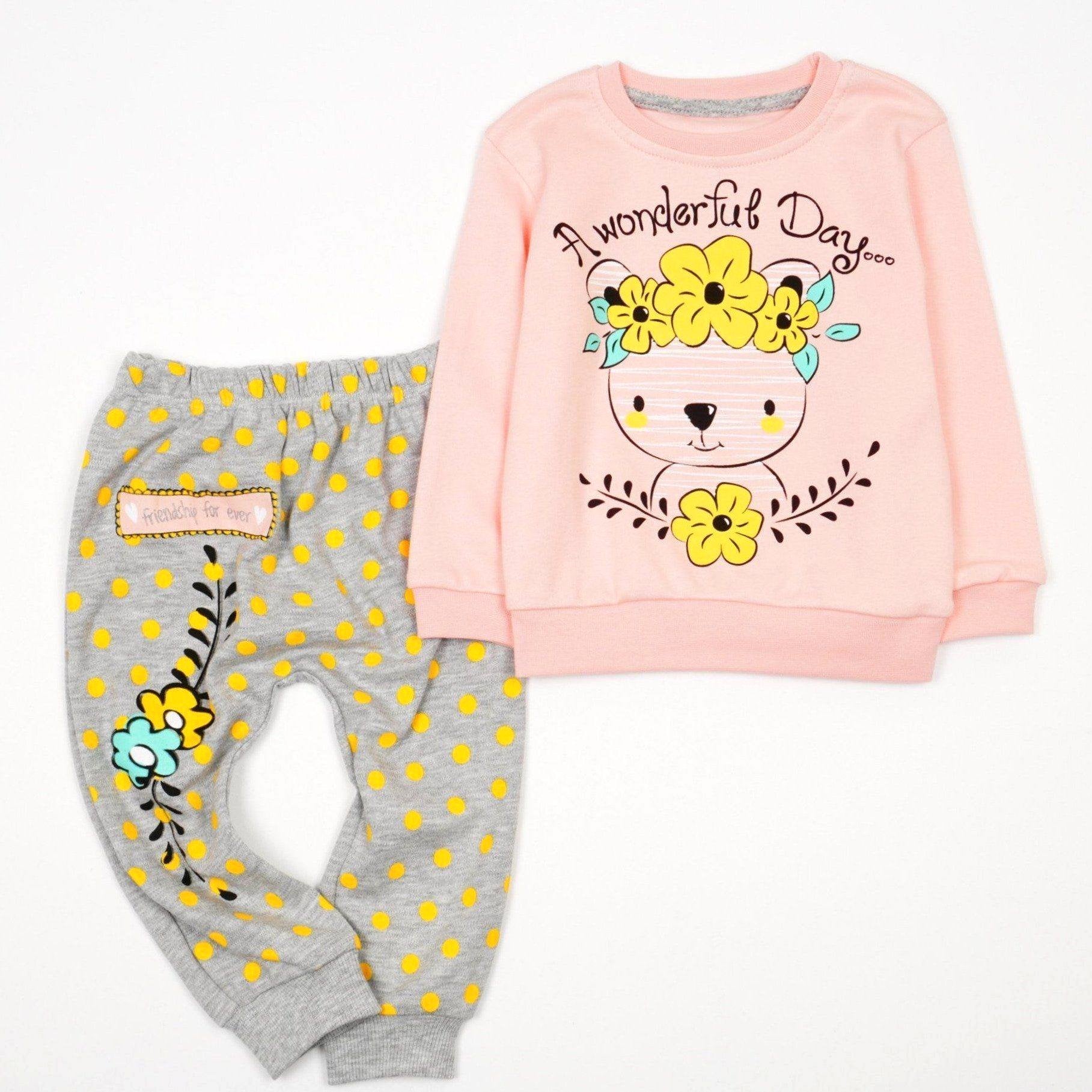 Baby Girl 'A Wonderful Day' Teddy Bear' Printed Set (3-12m) - Clothes4Kids