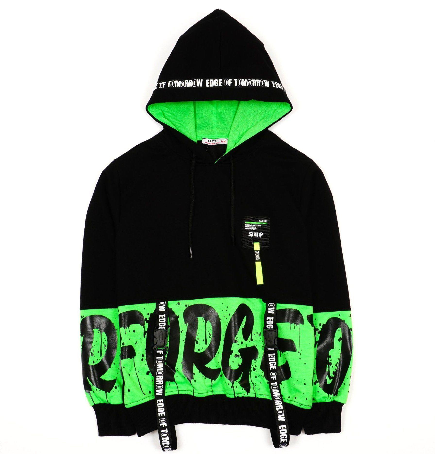 Boy's Forget Hoodie Black/Green (8-14y) - Clothes4Kids
