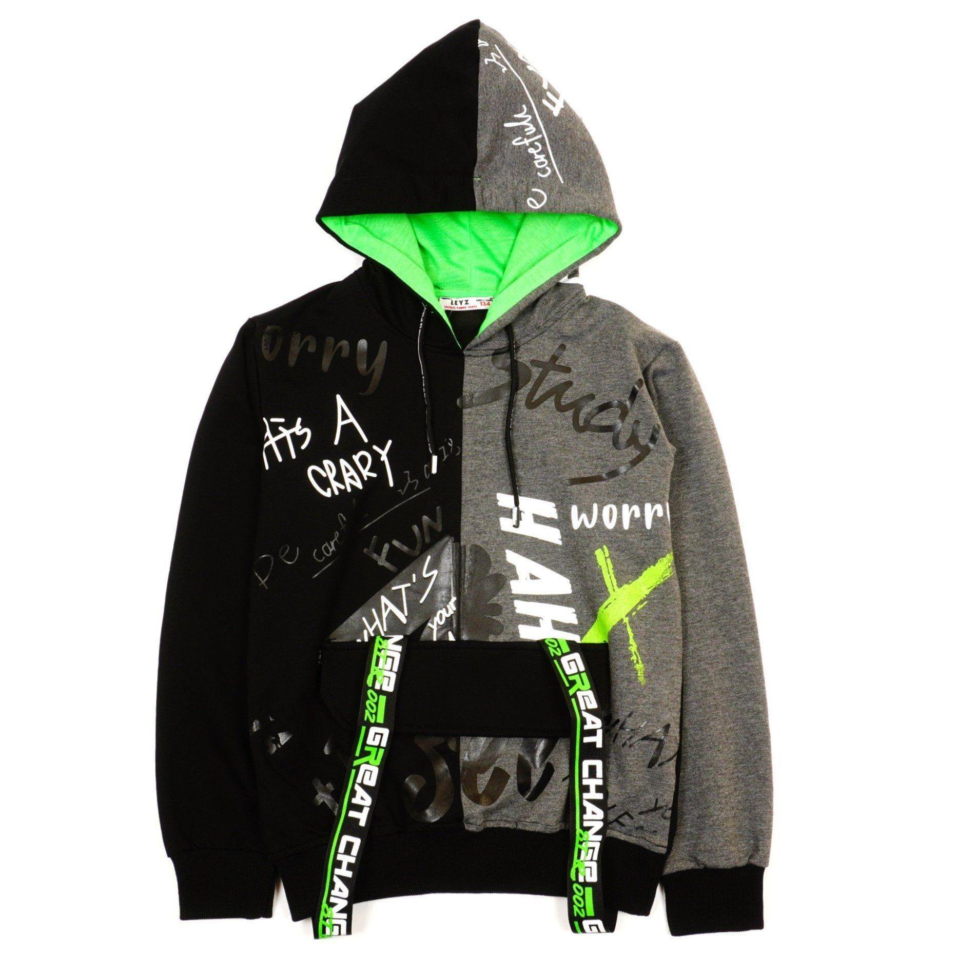 Boys'  Black/Green/Grey Hoodie (8-14y) - Clothes4Kids