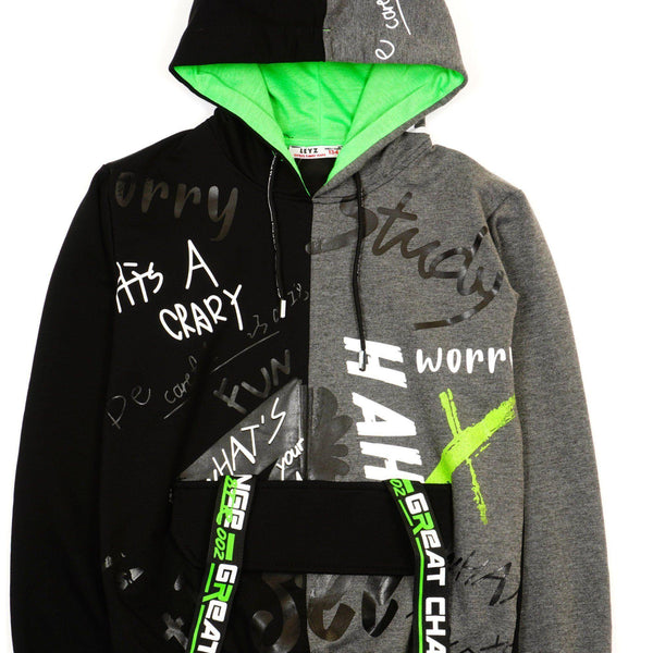 Boys'  Black/Green/Grey Hoodie (8-14y) - Clothes4Kids