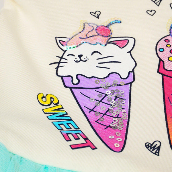 Girls' Sequin ' Sweet Ice Cream Cones' Printed Cream/ Colourful Tulle Dress (18m-6y) - Clothes4Kids