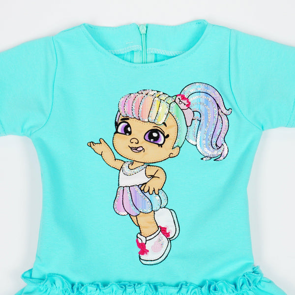 Girls' Sequin Doll ' Short Sleeve Blue Dress (4-10y) - Clothes4Kids