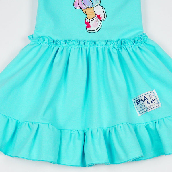 Girls' Sequin Doll ' Short Sleeve Blue Dress (4-10y) - Clothes4Kids