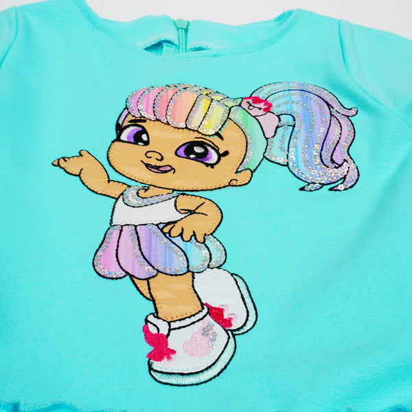 Girls' Sequin Doll ' Short Sleeve Blue Dress (4-10y) - Clothes4Kids