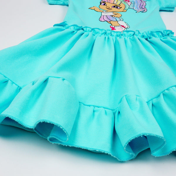 Girls' Sequin Doll ' Short Sleeve Blue Dress (4-10y) - Clothes4Kids