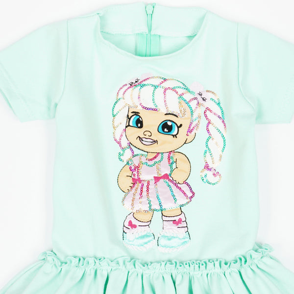 Girls' Sequin Doll ' Short Sleeve Mint Dress (4-10y) - Clothes4Kids