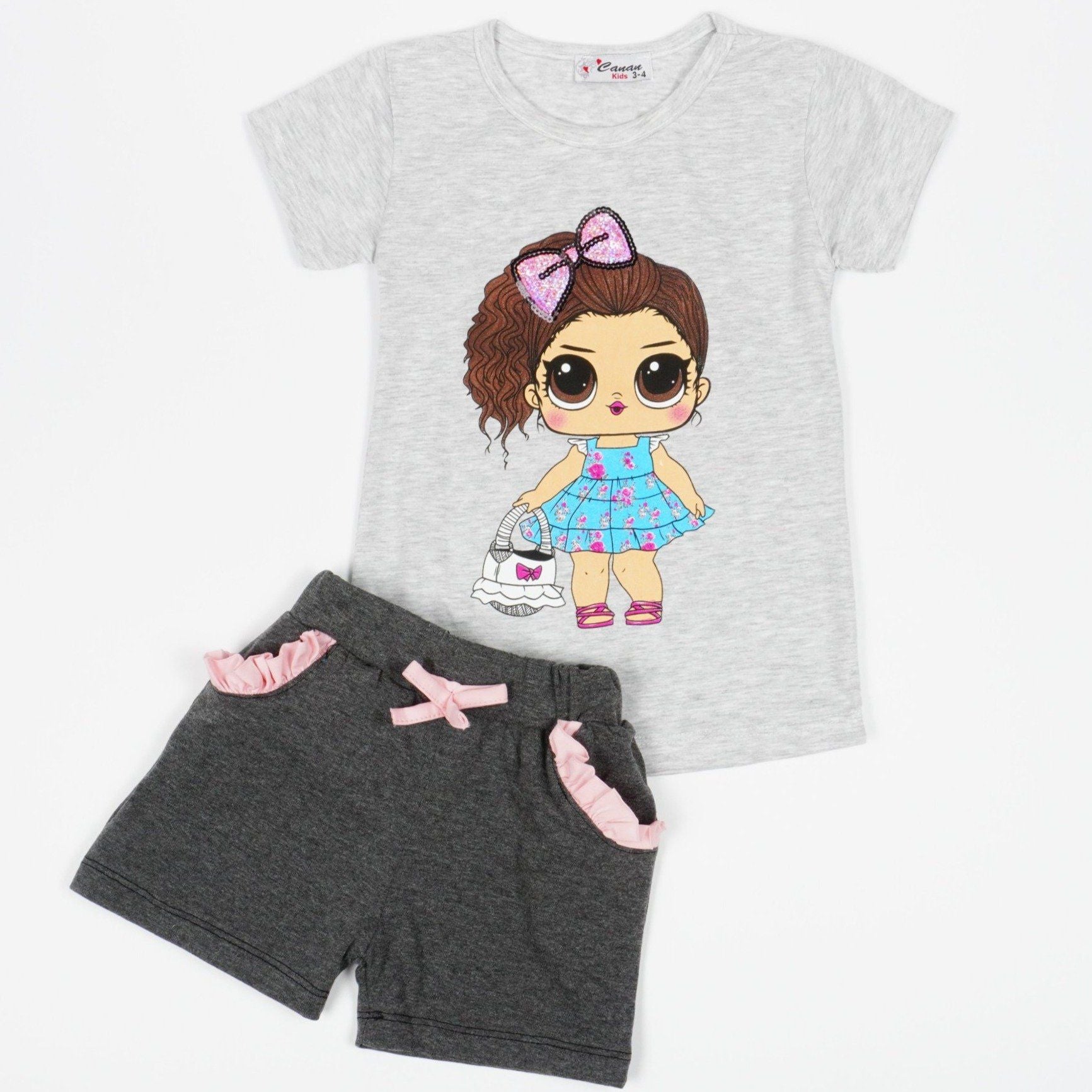 Girls' LOL Doll ' Printed Grey/Peach Summer Set (9m-7y) - Clothes4Kids
