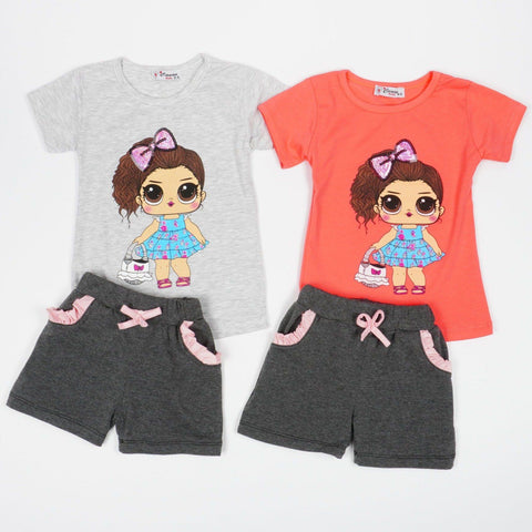 Girls' LOL Doll ' Printed Grey/Peach Summer Set (9m-7y) - Clothes4Kids