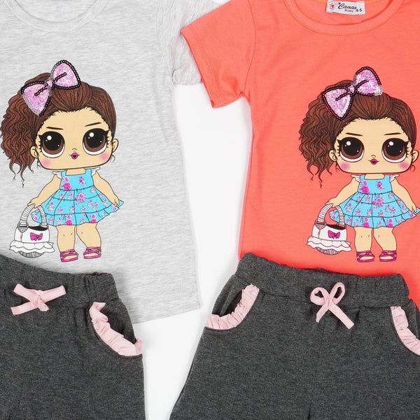 Girls' LOL Doll ' Printed Grey/Peach Summer Set (9m-7y) - Clothes4Kids