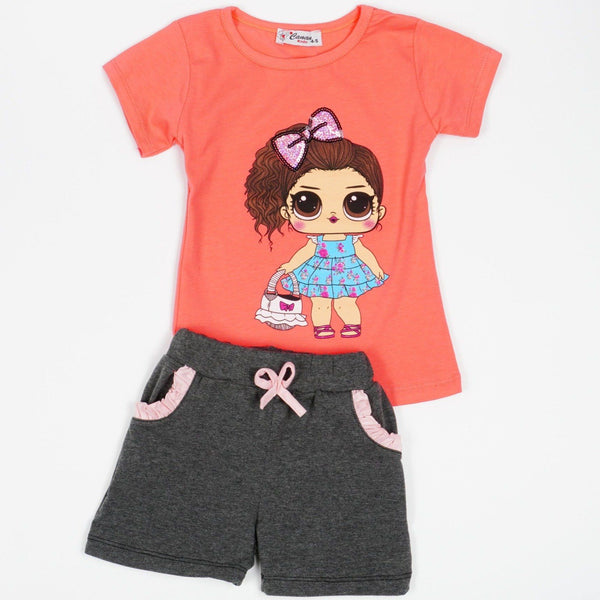 Girls' LOL Doll ' Printed Grey/Peach Summer Set (9m-7y) - Clothes4Kids