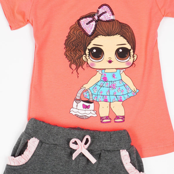 Girls' LOL Doll ' Printed Grey/Peach Summer Set (9m-7y) - Clothes4Kids