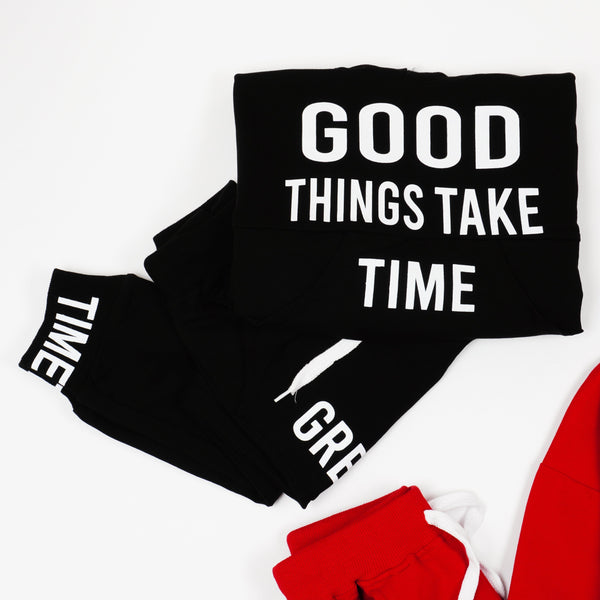Girls' Good Time' Printed Black/ Red Tracksuit (7-12y) - Clothes4Kids
