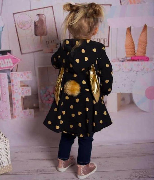 Girls' Bunny Polka Dot Black / Gold Hoodie (18m-9y) - Clothes4Kids