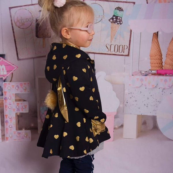 Girls' Bunny Polka Dot Black / Gold Hoodie (18m-9y) - Clothes4Kids