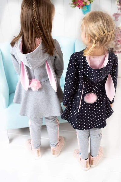 Girls' Bunny Winter Warm Navy Blue Hoodie (18m-9y) - Clothes4Kids