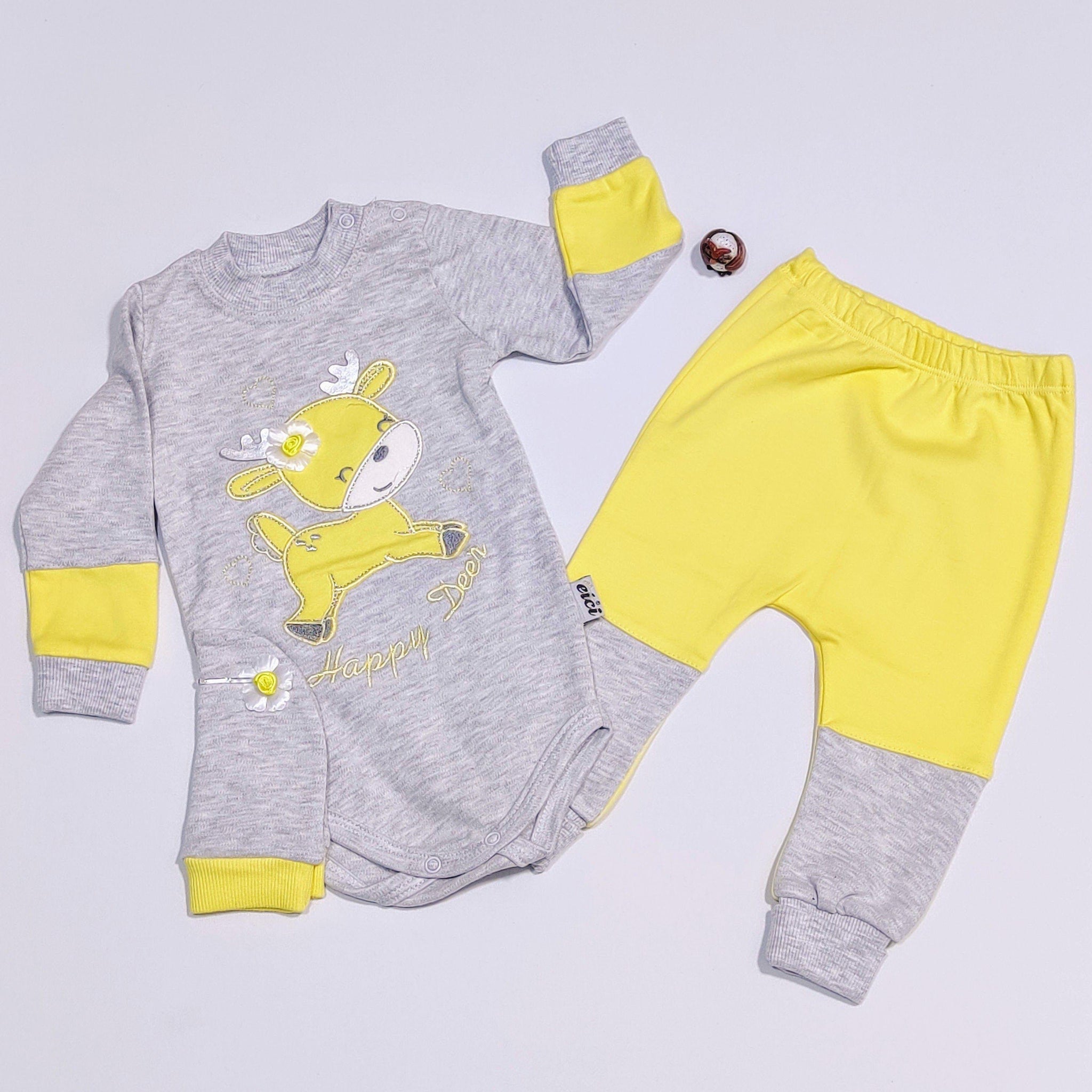 Baby Girl Happy Deer 'Grow with me' style 3pcs Set (0-6m) - Clothes4Kids