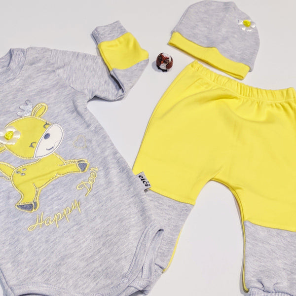 Baby Girl Happy Deer 'Grow with me' style 3pcs Set (0-6m) - Clothes4Kids