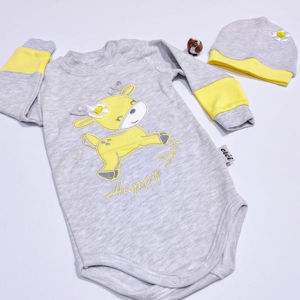 Baby Girl Happy Deer 'Grow with me' style 3pcs Set (0-6m) - Clothes4Kids
