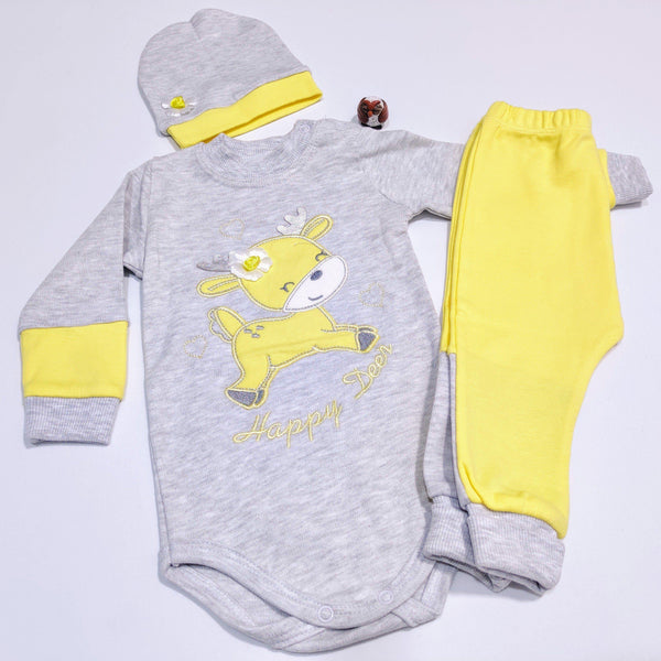 Baby Girl Happy Deer 'Grow with me' style 3pcs Set (0-6m) - Clothes4Kids